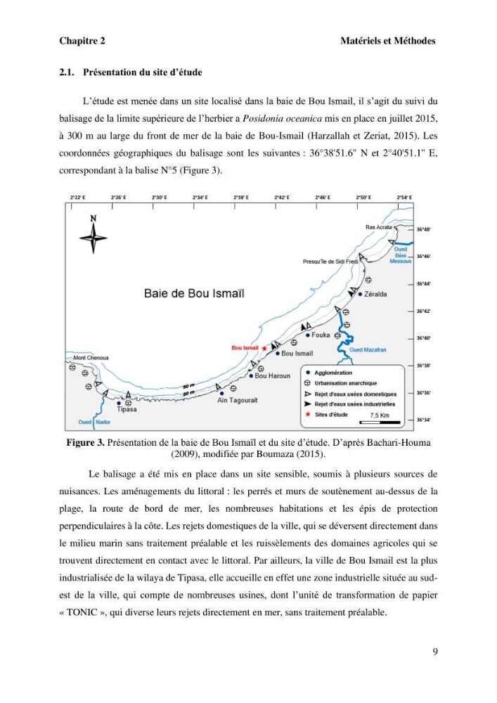 Surveillance de la limite supérieure de l\'herbier à Posidonia océanica du front de mer de la ville de Bou Ismail