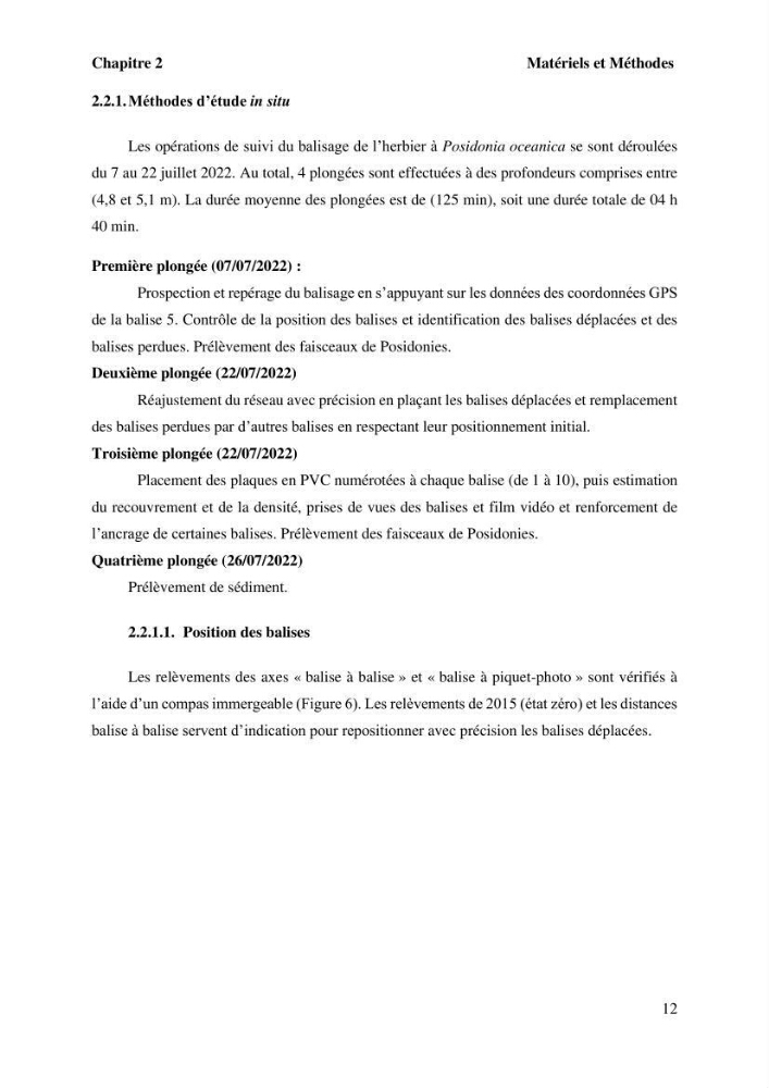 Surveillance de la limite supérieure de l\'herbier à Posidonia océanica du front de mer de la ville de Bou Ismail