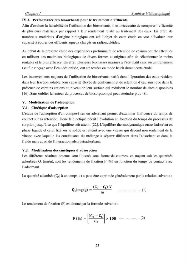 Etude de la rétention de césium en milieu aqueux par un biosorbant