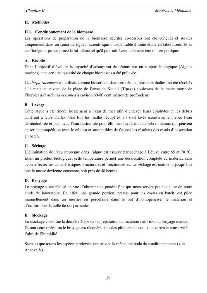 Etude de la rétention de césium en milieu aqueux par un biosorbant