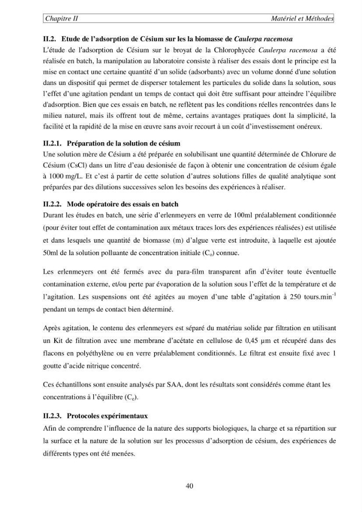 Etude de la rétention de césium en milieu aqueux par un biosorbant