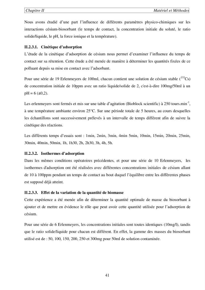 Etude de la rétention de césium en milieu aqueux par un biosorbant