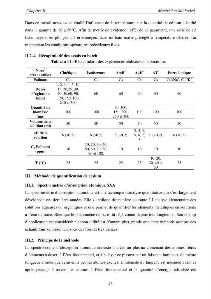 Etude de la rétention de césium en milieu aqueux par un biosorbant