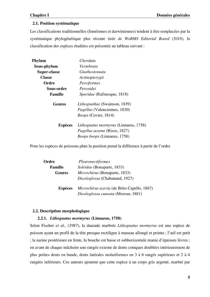 Estimation des paramètres du modèle bioénergétique DEB (Dynamic Energy Budget) pour étudier la croissance et la reproduction de quelques espèces de Sparidae et de Soleidae des côtes algériennes.