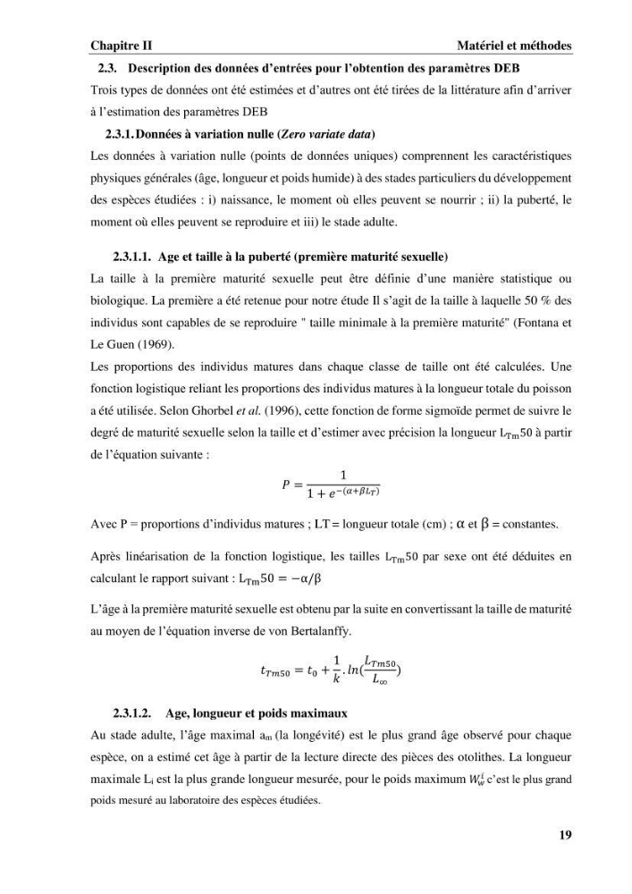 Estimation des paramètres du modèle bioénergétique DEB (Dynamic Energy Budget) pour étudier la croissance et la reproduction de quelques espèces de Sparidae et de Soleidae des côtes algériennes.