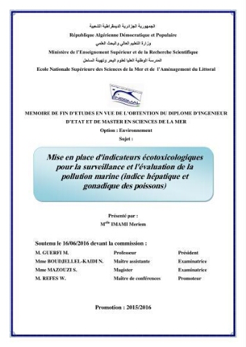 Mise en place d'indicateurs écotoxicologiques pour la surveillance et l'évaluation de la pollution marine (indice hépatique et gonadique des poissons): Mise en place d'indicateurs écotoxicologiques pour la surveillance et l'évaluation de la pollution marine (indice hépatique et gonadique des poissons):