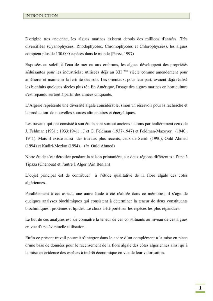 Etude de la flore algale de la région ouest d\' Alger