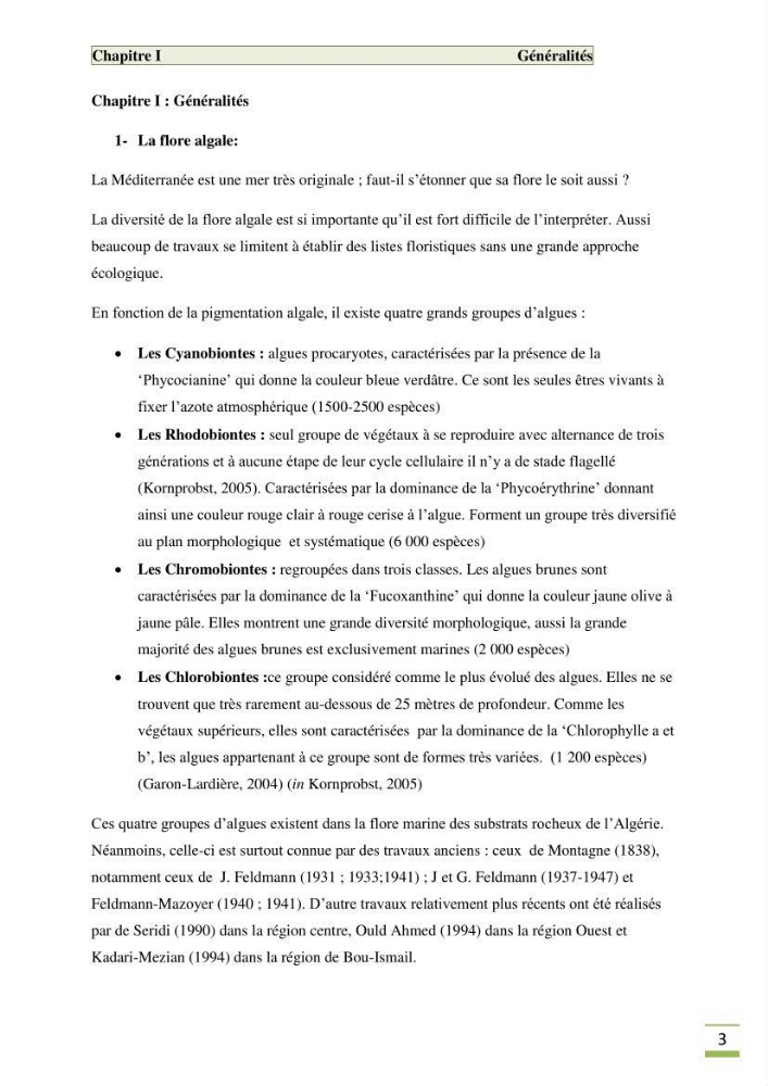 Etude de la flore algale de la région ouest d\' Alger
