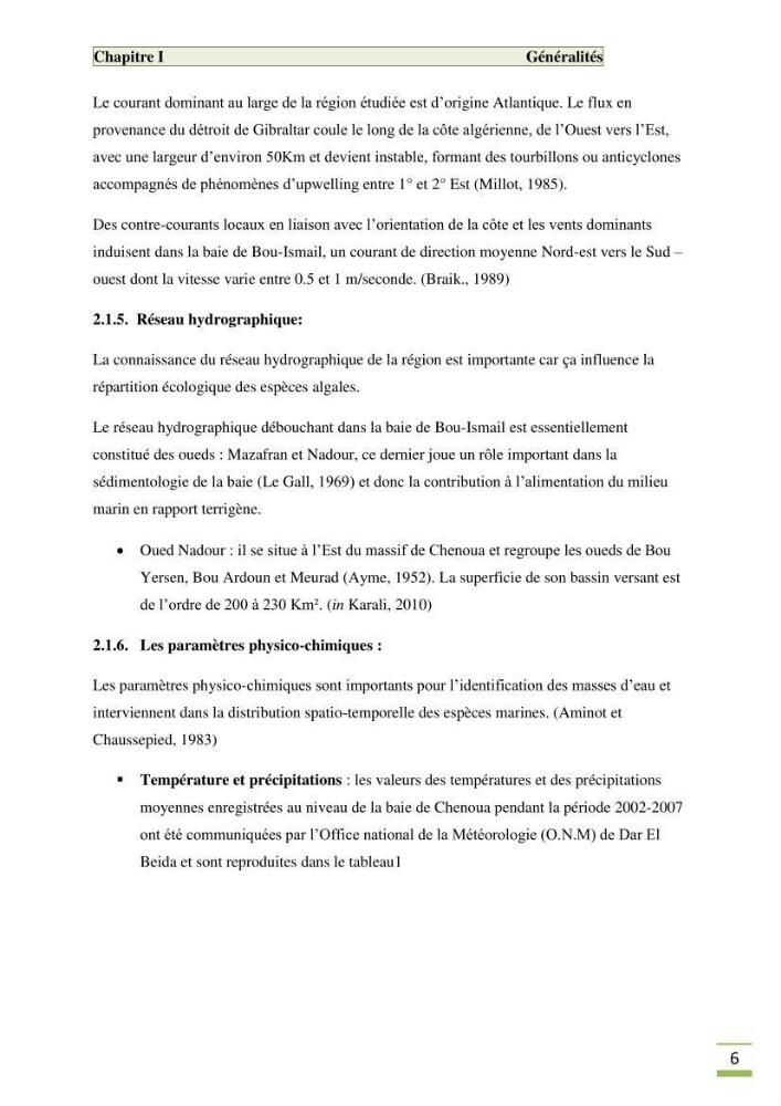 Etude de la flore algale de la région ouest d\' Alger