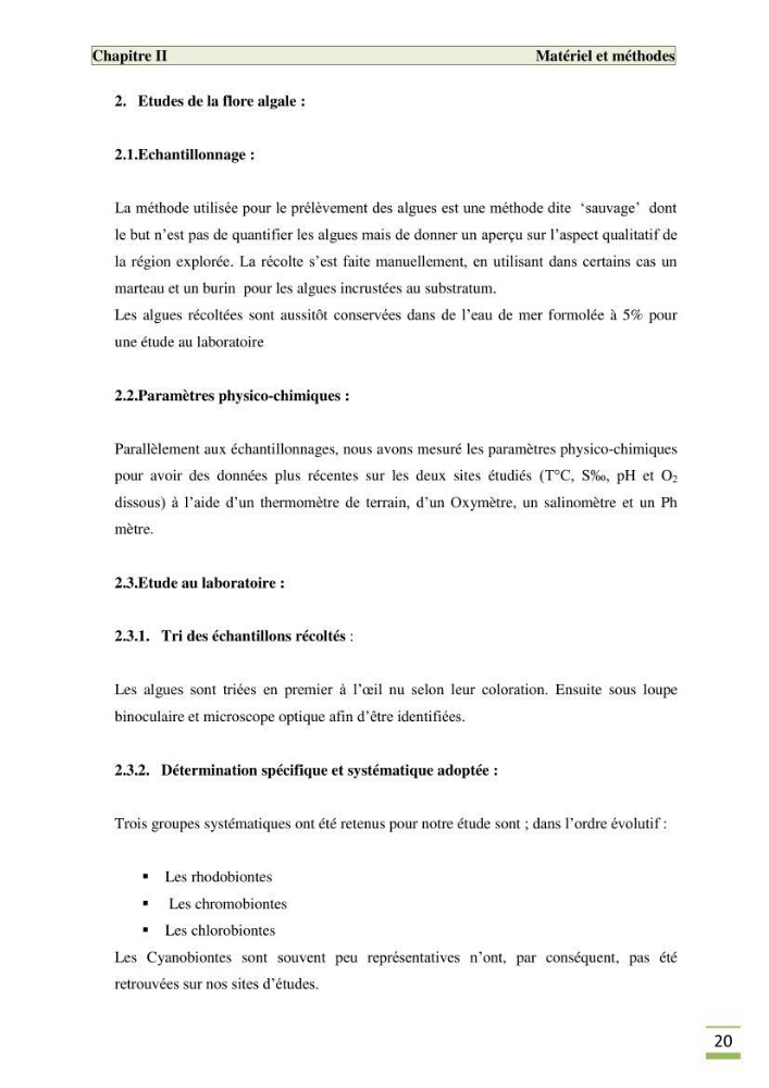 Etude de la flore algale de la région ouest d\' Alger