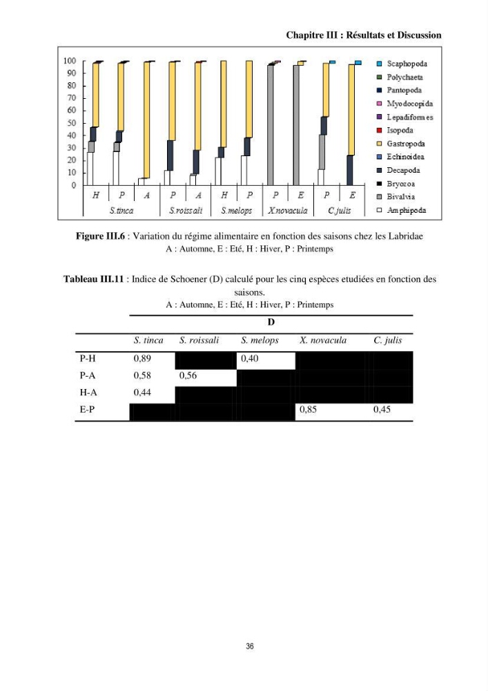 Contribution à l’étude comparative des stratégies alimentaires de cinq espèces de Labridae (Téléostéens, Perciformes) du bassin algérien.
