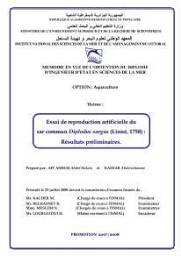 Essai de reproduction artificielle du sar commun Diplodus sargus (Linné,1758): résultats préliminaires