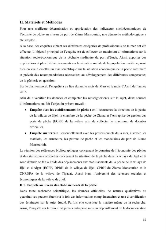Etude des indicateurs socio-économiques de la pêcherie sardinière dans le port de Ziama Mansouriah: