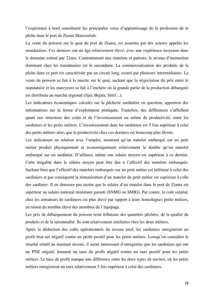 Etude des indicateurs socio-économiques de la pêcherie sardinière dans le port de Ziama Mansouriah: