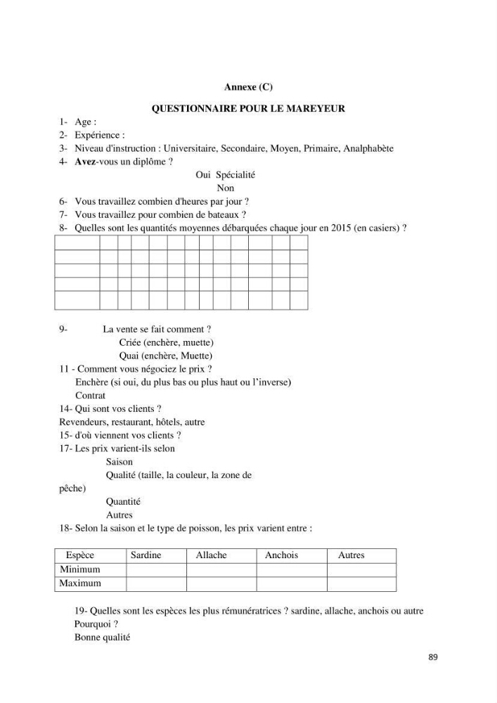 Etude des indicateurs socio-économiques de la pêcherie sardinière dans le port de Ziama Mansouriah: