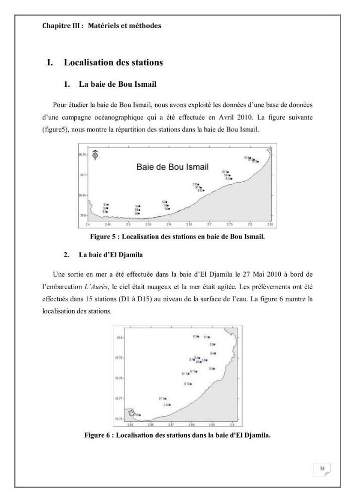 Evaluation de la pollution marine dans la baie d\'Alger et la baie d\'El Djamila