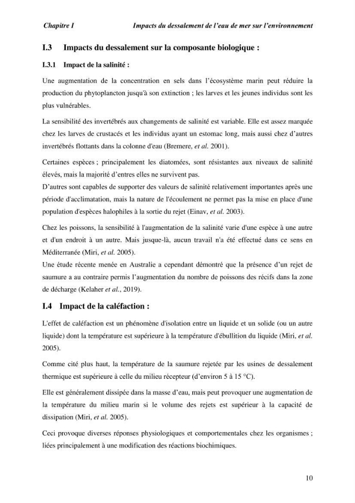 Caractérisation des rejets de saumure des stations de dessalement et leur impact sur le milieu récepteur