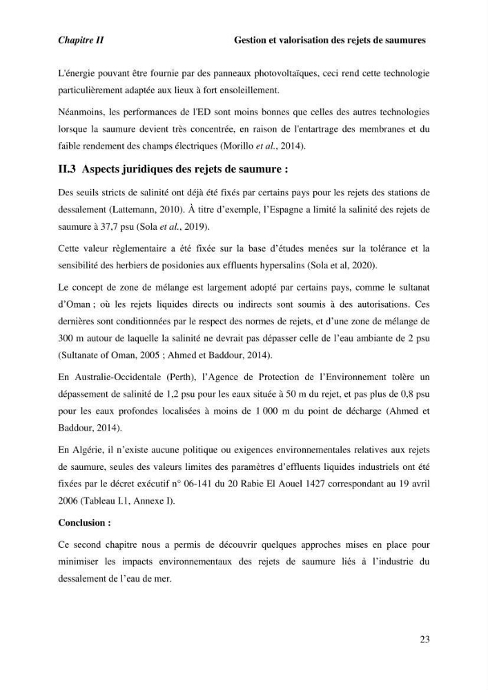 Caractérisation des rejets de saumure des stations de dessalement et leur impact sur le milieu récepteur