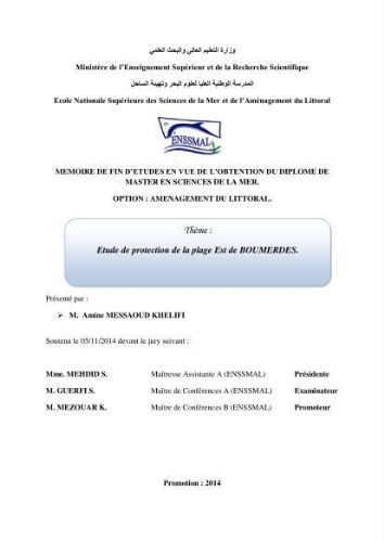 Etude de protection de la plage Est de Boumerdes Etude de protection de la plage Est de Boumerdes
