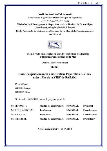 Etude des performances d'une station d'épuration des eaux usées Etude des performances d'une station d'épuration des eaux usées