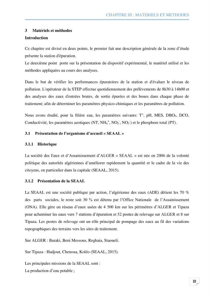 Etude des performances d\'une station d\'épuration des eaux usées