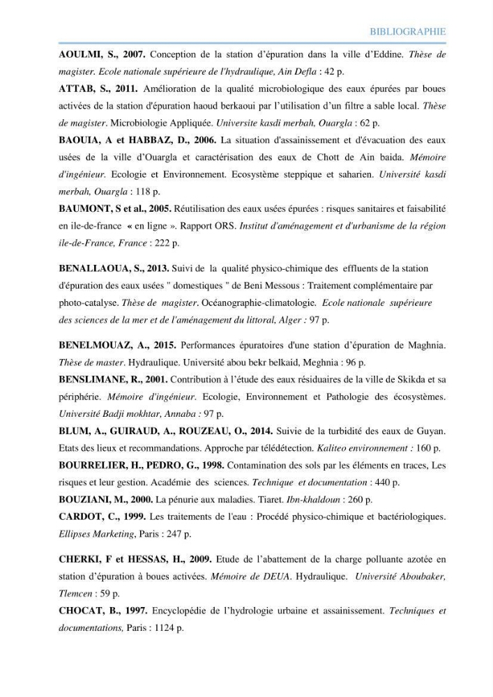 Etude des performances d\'une station d\'épuration des eaux usées