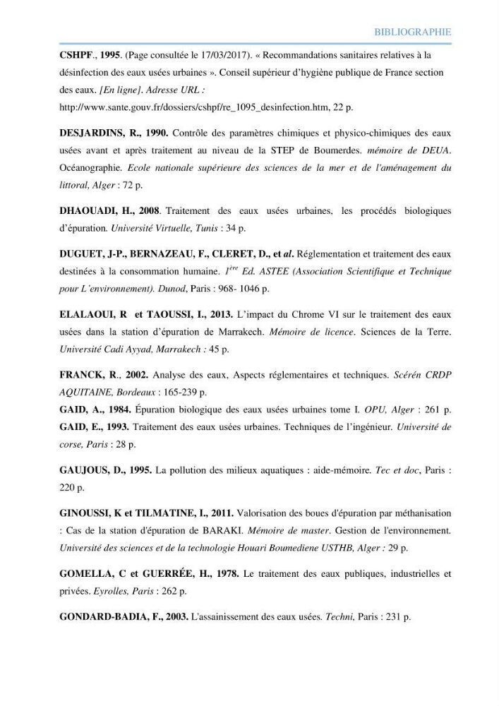 Etude des performances d\'une station d\'épuration des eaux usées