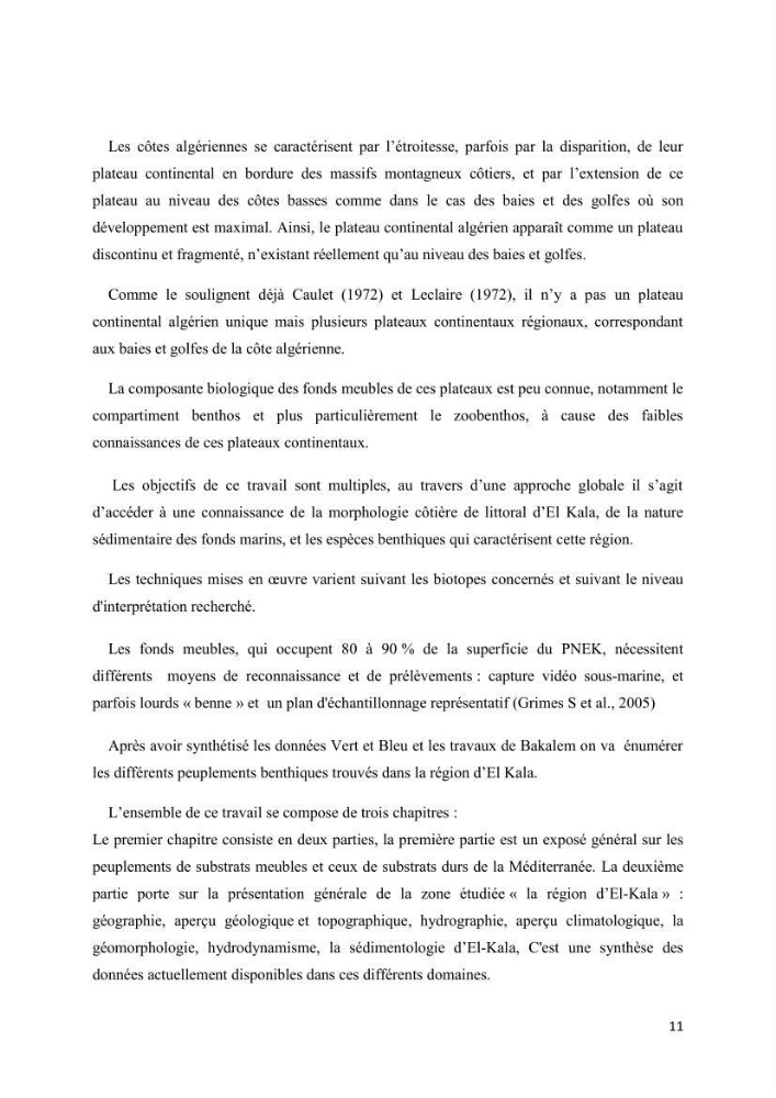 Etude biosédimentologique de la partie marine du parc d\'El-Kala
