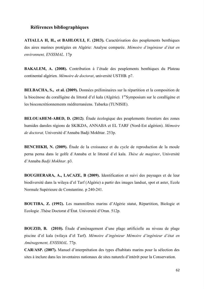 Etude biosédimentologique de la partie marine du parc d\'El-Kala