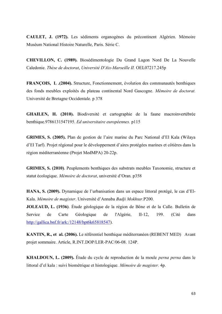 Etude biosédimentologique de la partie marine du parc d\'El-Kala