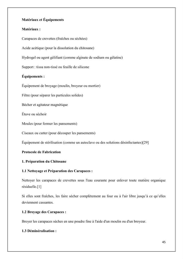 Élaboration et caractérisation de pansements innovants à base de chitosane marin.