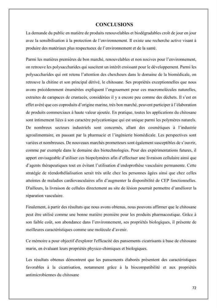 Élaboration et caractérisation de pansements innovants à base de chitosane marin.