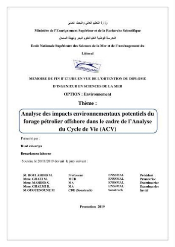 Analyse des impacts environnementaux potentiels du forage pétrolier offshore dans le cadre de l’Analyse du Cycle de Vie (ACV): Analyse des impacts environnementaux potentiels du forage pétrolier offshore dans le cadre de l’Analyse du Cycle de Vie (ACV):