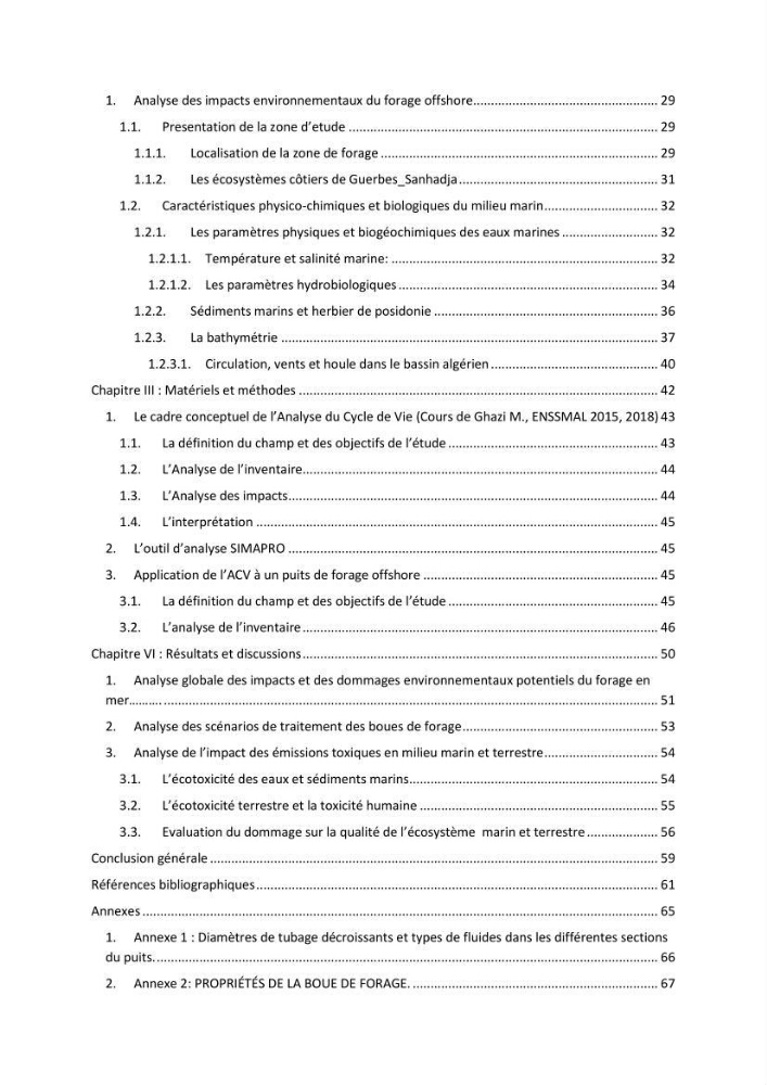 Analyse des impacts environnementaux potentiels du forage pétrolier offshore dans le cadre de l’Analyse du Cycle de Vie (ACV):