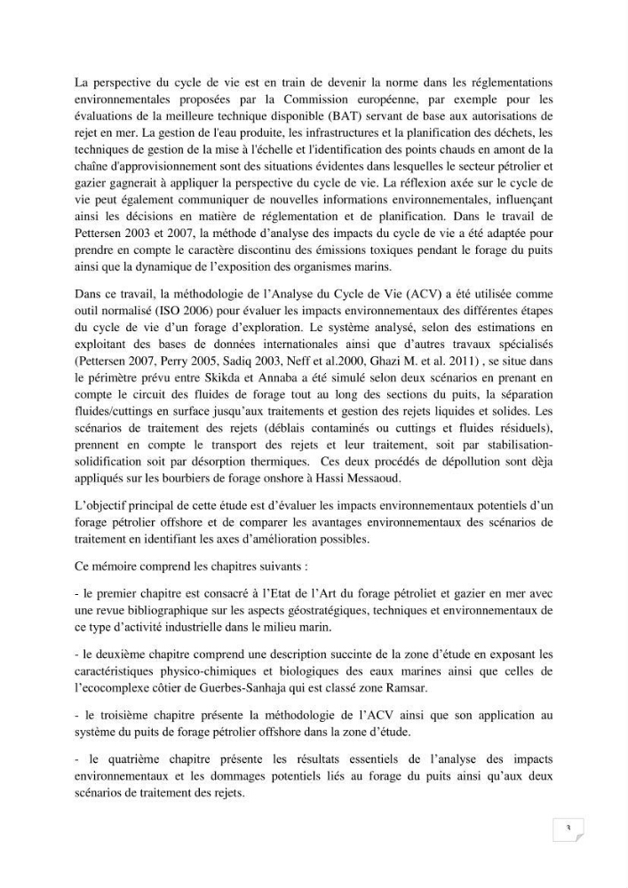 Analyse des impacts environnementaux potentiels du forage pétrolier offshore dans le cadre de l’Analyse du Cycle de Vie (ACV):