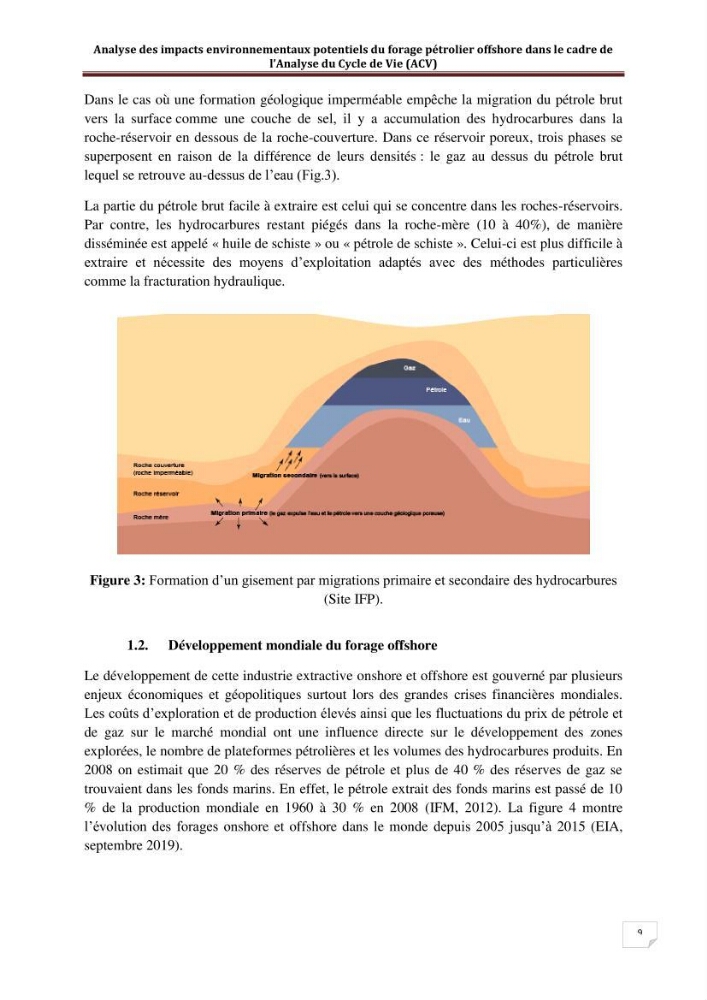 Analyse des impacts environnementaux potentiels du forage pétrolier offshore dans le cadre de l’Analyse du Cycle de Vie (ACV):