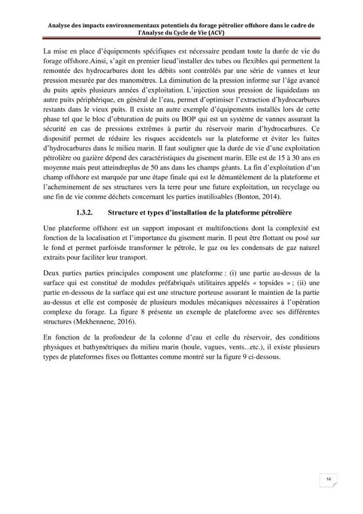 Analyse des impacts environnementaux potentiels du forage pétrolier offshore dans le cadre de l’Analyse du Cycle de Vie (ACV):
