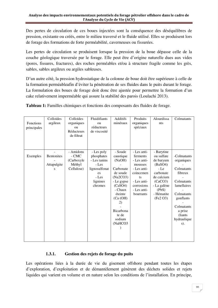 Analyse des impacts environnementaux potentiels du forage pétrolier offshore dans le cadre de l’Analyse du Cycle de Vie (ACV):