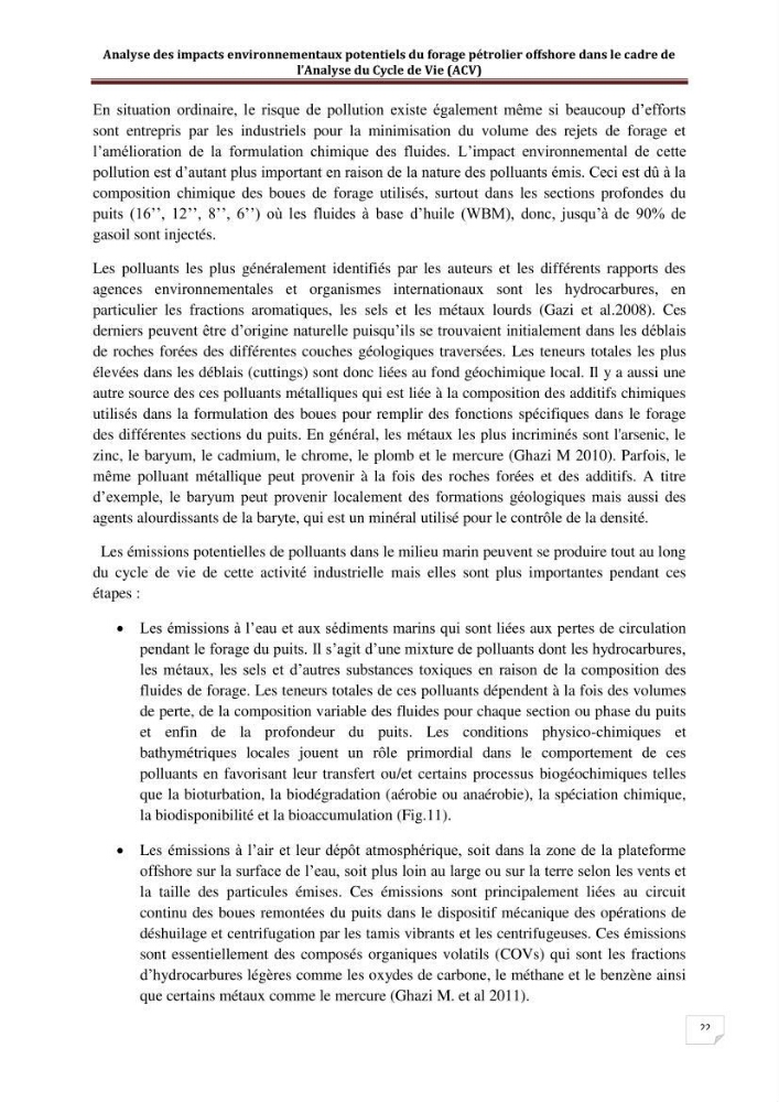 Analyse des impacts environnementaux potentiels du forage pétrolier offshore dans le cadre de l’Analyse du Cycle de Vie (ACV):