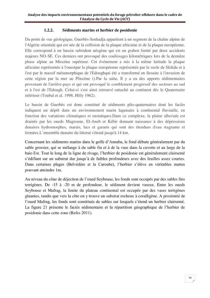 Analyse des impacts environnementaux potentiels du forage pétrolier offshore dans le cadre de l’Analyse du Cycle de Vie (ACV):