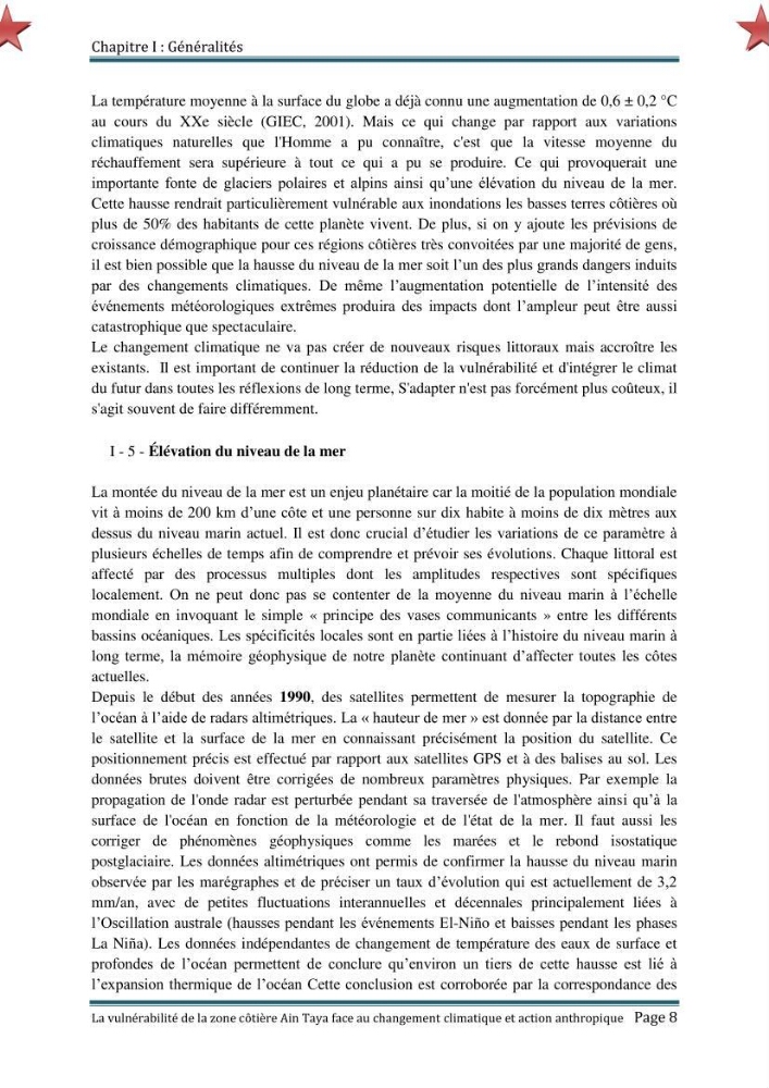 La vulnérabilité de la zone côtière de Ain Taya ( Alger Esr) faces aux changements climatiques et actions anthropiques