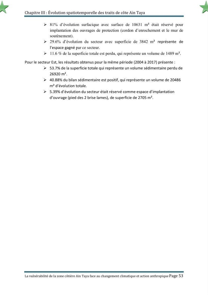 La vulnérabilité de la zone côtière de Ain Taya ( Alger Esr) faces aux changements climatiques et actions anthropiques