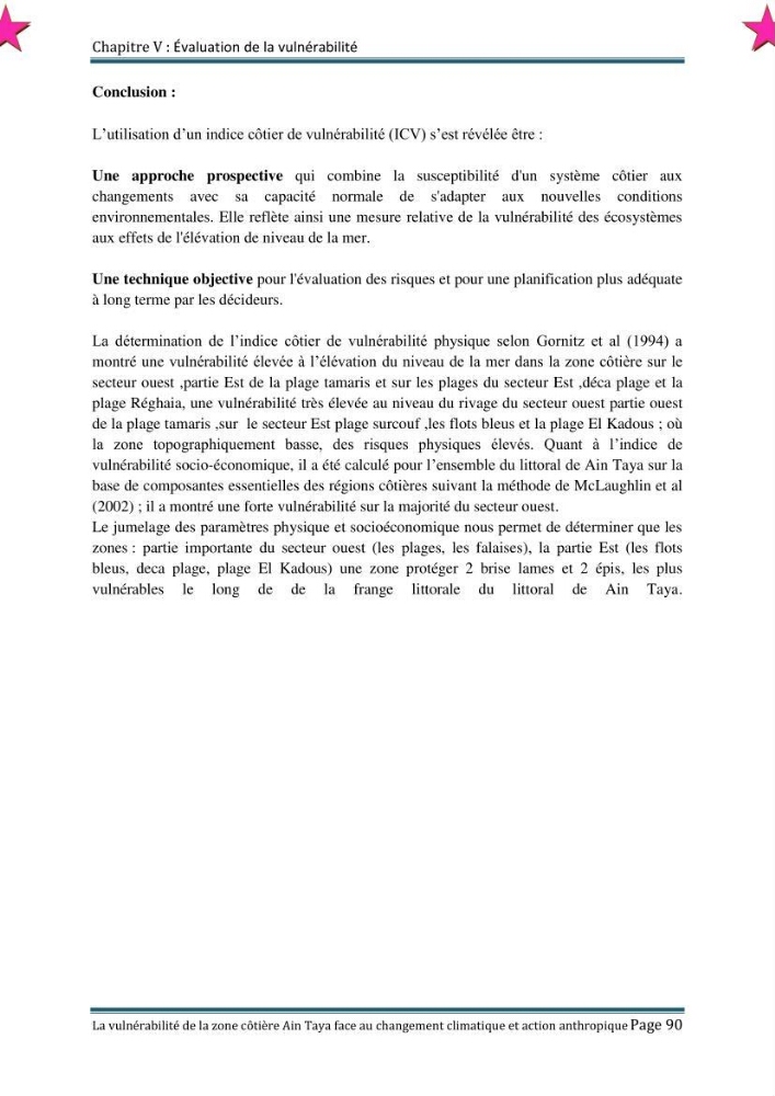 La vulnérabilité de la zone côtière de Ain Taya ( Alger Esr) faces aux changements climatiques et actions anthropiques