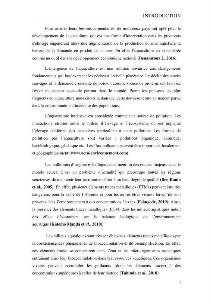 Evaluation du risque Sanitair Assoié à la Consommation de la Daurad : d’élevage Sparus aurata (Linnaeus ,1758)