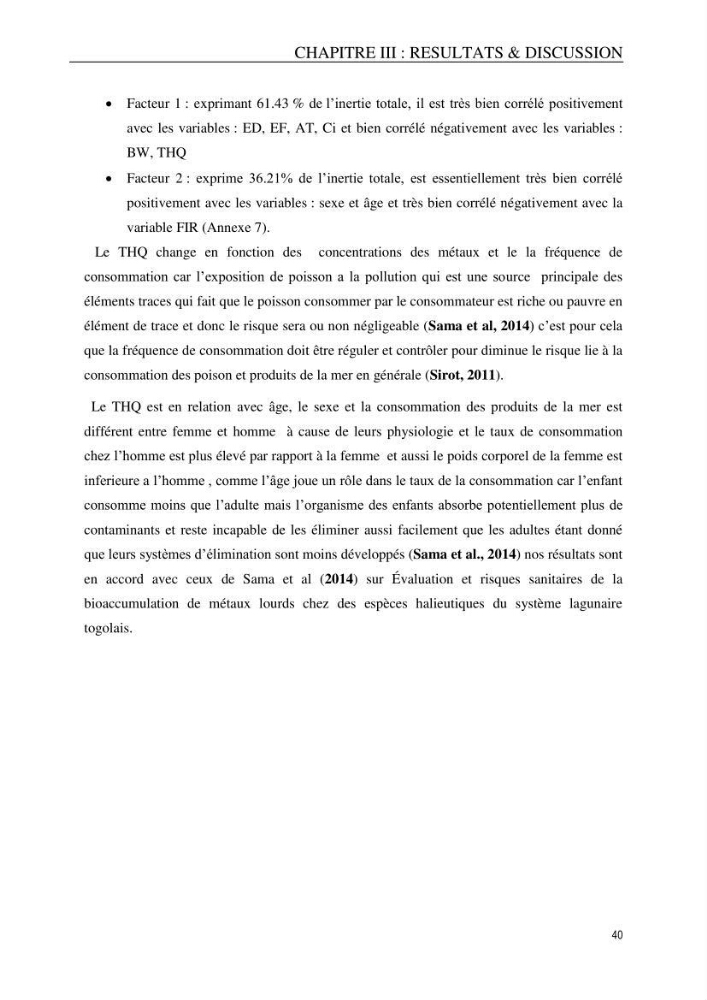 Evaluation du risque Sanitair Assoié à la Consommation de la Daurad : d’élevage Sparus aurata (Linnaeus ,1758)