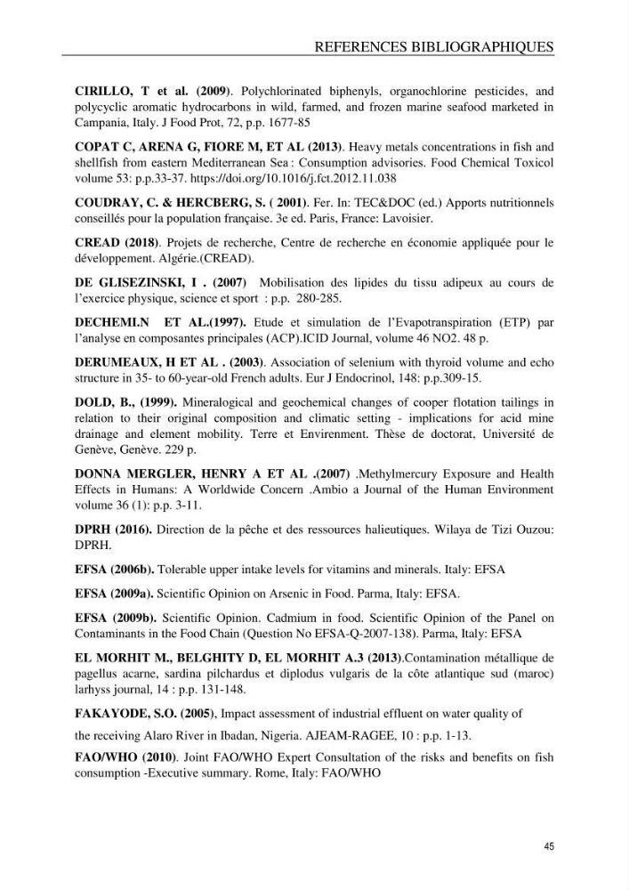 Evaluation du risque Sanitair Assoié à la Consommation de la Daurad : d’élevage Sparus aurata (Linnaeus ,1758)