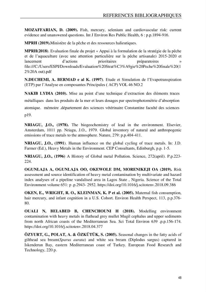 Evaluation du risque Sanitair Assoié à la Consommation de la Daurad : d’élevage Sparus aurata (Linnaeus ,1758)