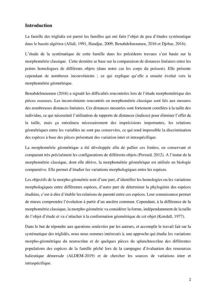 Description des variations morpho-géométrique entre les espèces et les populations des Triglidae (Actinopterygii, Scorpaeniformes) dans le bassin algérien