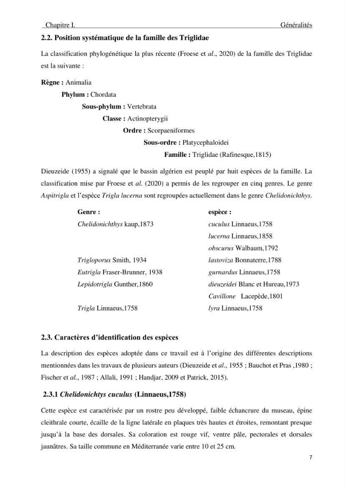 Description des variations morpho-géométrique entre les espèces et les populations des Triglidae (Actinopterygii, Scorpaeniformes) dans le bassin algérien
