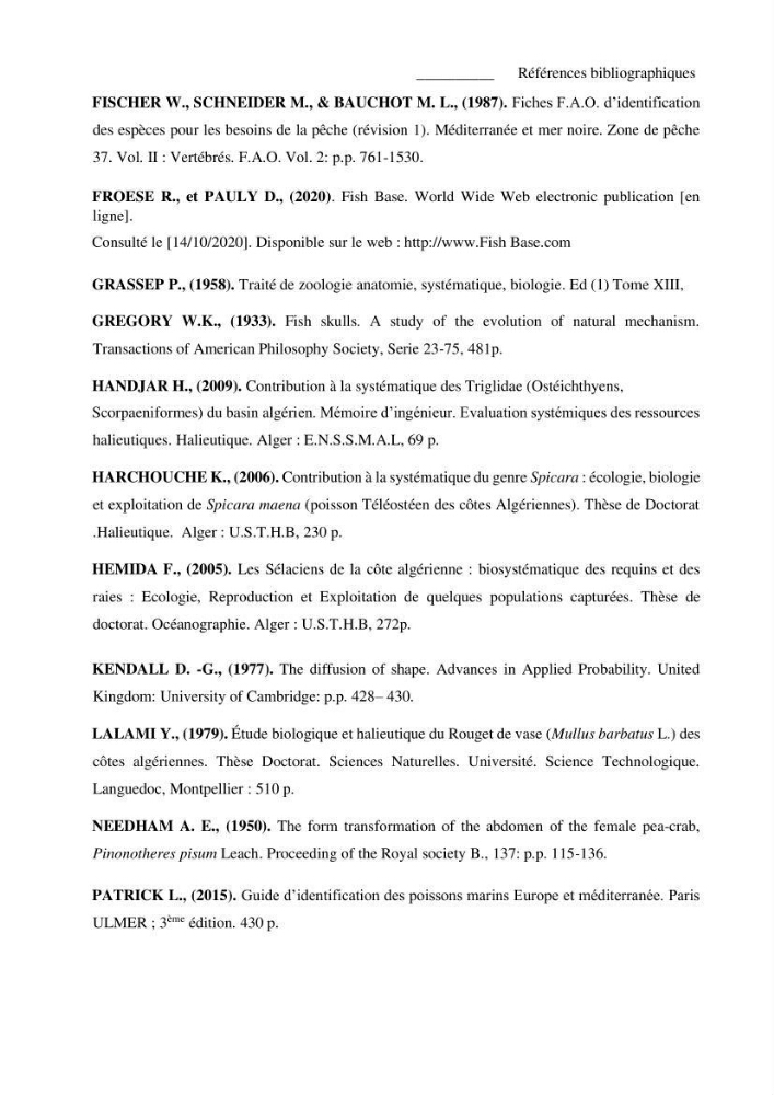 Description des variations morpho-géométrique entre les espèces et les populations des Triglidae (Actinopterygii, Scorpaeniformes) dans le bassin algérien